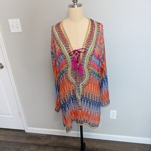 True Colours La Moda Vibrant Multicolor Women's Swim Coverup Tunic Size L/XL